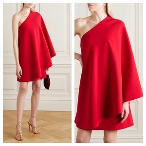 Valentino One-sleeve cape-effect wool-blend crepe mini dress